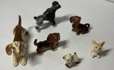 Lot Of 6 Miniature Figurines Porcelain Ceramic DOGS CAT Corgi Dachshund Poodle