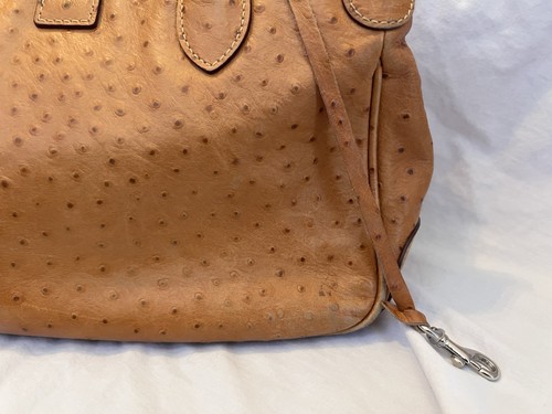 Vintage Dooney & Bourke Ostrich Leather Satchel Cognac brown 1990s Bag purse - Picture 7 of 22