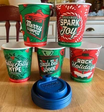 DUTCH BROS CHRISTMAS CUPS SET 5 NEW COFFEE SMALL HOT CUPS 5 DIFFERENT NEVER USED