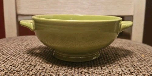 Vintage Fiesta 1950's Chartreuse Cream Soup Bowl Handled Fiestaware