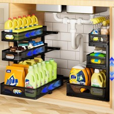 Under Sink Organizer 3 Tier 2 Pack L-Shaped Pull-Out Cabinet Organizer W/Drawers