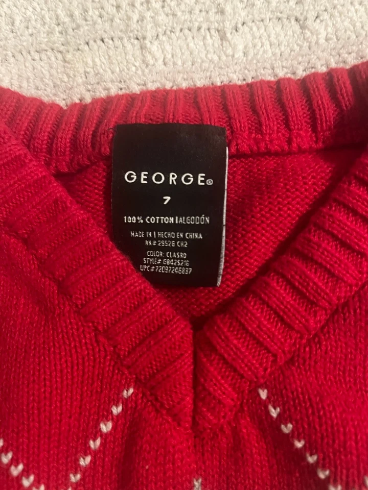 George Youth Vest Boys size 7 RED knit cotton sleeveless uniform casual - Image 3 of 4