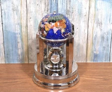 Caribbean Blue Gemstone Rotating Musical Globe With Clock & Thermometer