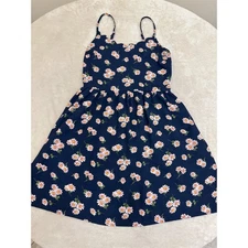 Xhilaration Women's Fit & Flare Dress M Navy Pink Floral Knee Length NEW! 