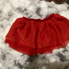 Girls Red Tulle Tutu Skirt Glitter Ruffle Pull-On Dance Size 12-Months