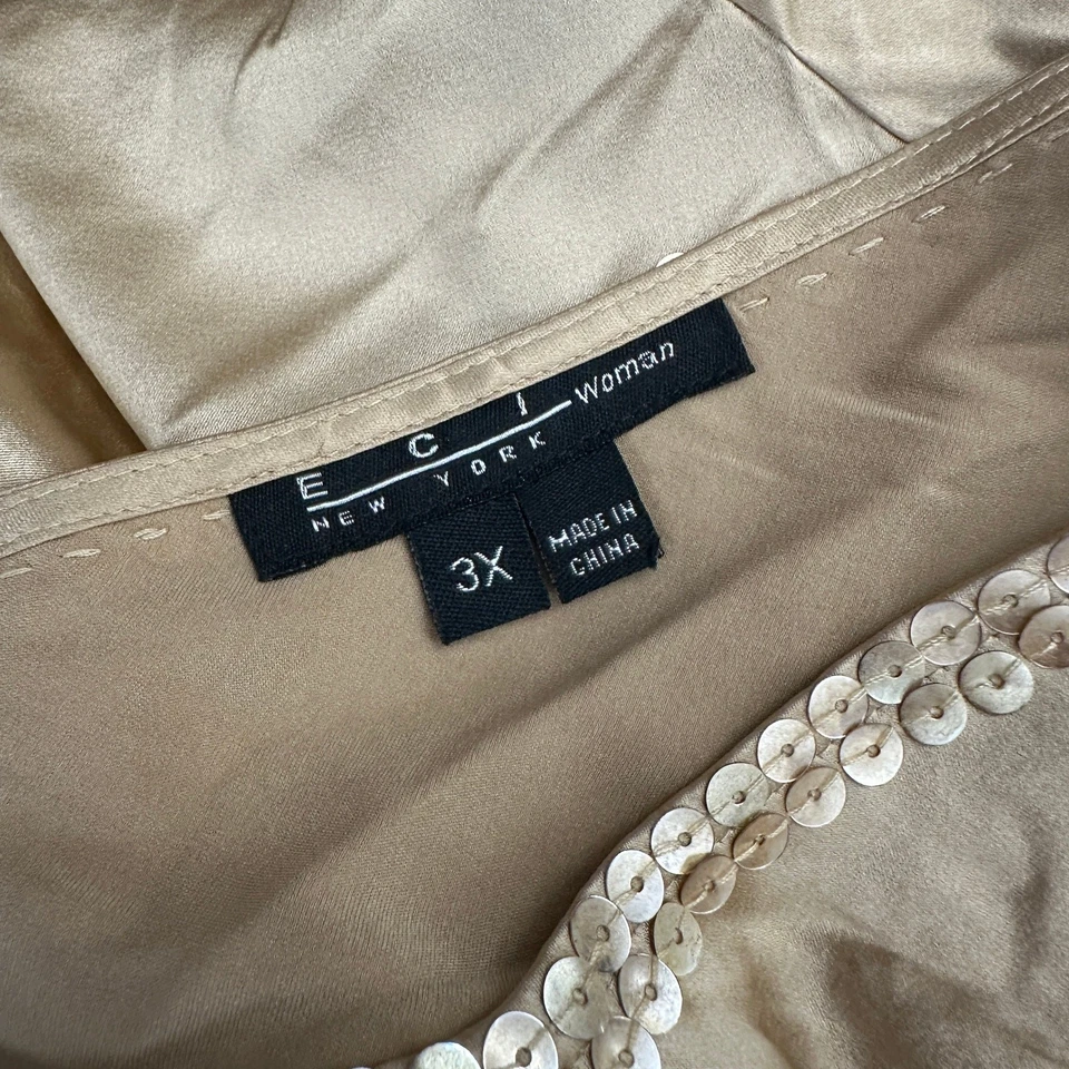 Top ECI Mujer Talla 3X Champagne Cami Mezcla Seda Lentejuelas Fiesta Glamour Minimalista Foto 3 de 4