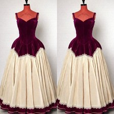 Burgundy Velvet Wedding Dresses Spaghetti Straps Lace Retro A Line Bridal Gowns