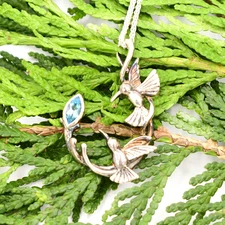 Sterling Silver Keith Jack Blue Topaz Gemstone Hummingbird Necklace 18"