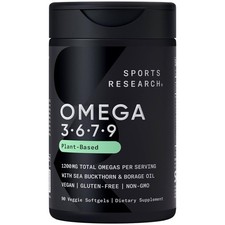 Sports Research Vegan Omega 3-6-7-9 - 1200mg Multi-Spectrum Fatty Acid Supplemen