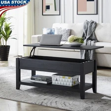 Lift Top Coffee Table with Hidden Storage Shelf Black Wood Living Room Shelves