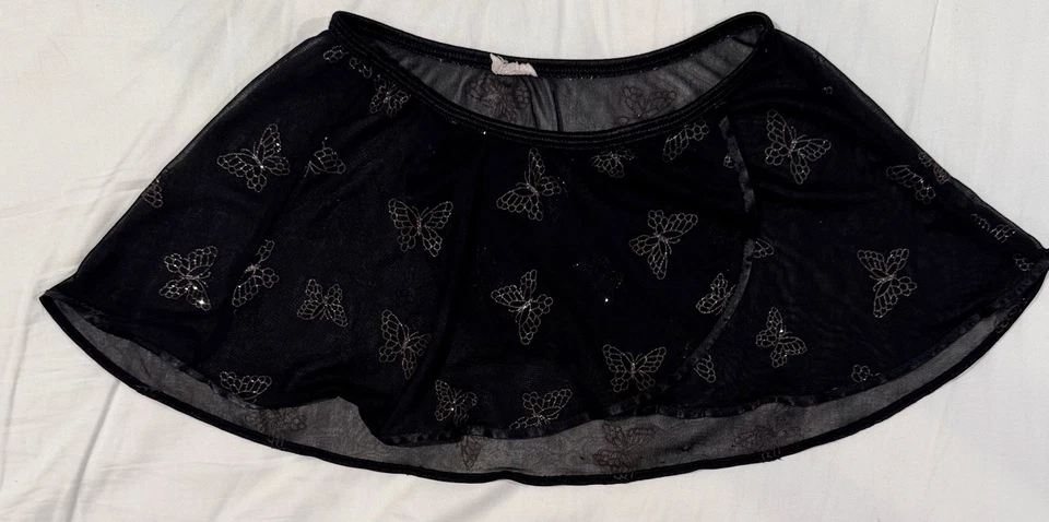 Mini-saia vintage Y2K renda preta transparente dourada borboleta cobertura XS praia - Imagem 3 de 4