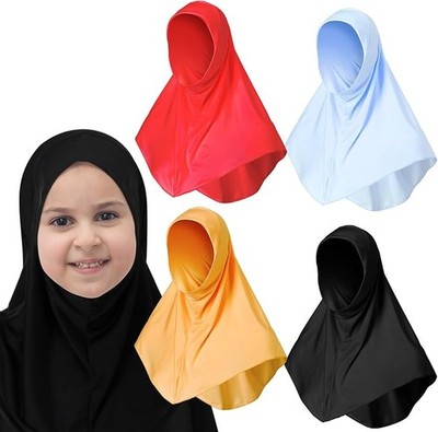 4 Pcs Hijab Muslim for Girls Kids Head Scarf Shawls Neck Wrap Kids Headscarf ...