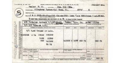 1964 NYS & W RR Freight Bill Silica Sand Berkeley Springs to Butler NJ
