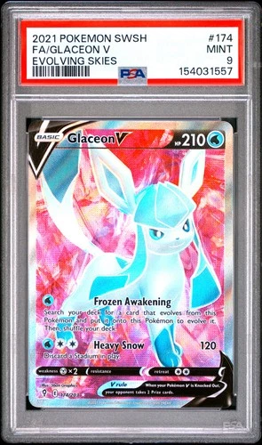PSA 9 Glaceon V Full Art #174 2021 Pokemon Evolving Skies 154031557