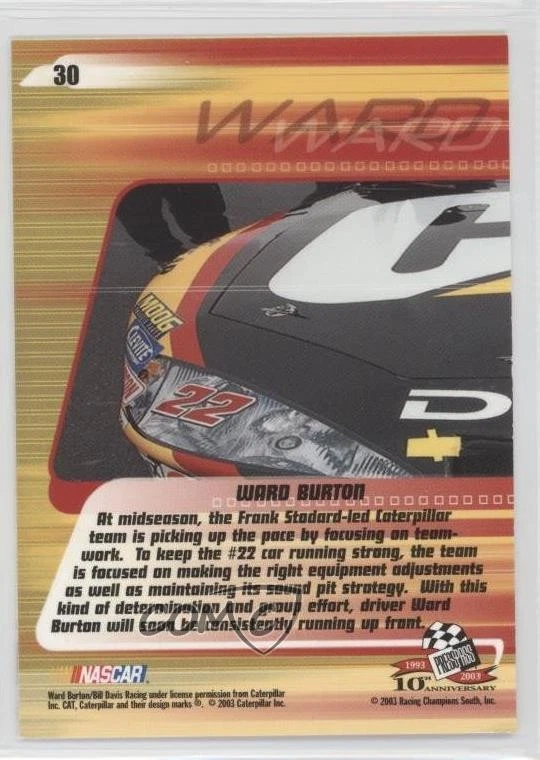 2003 Press Pass Stealth Ward Burton #30 - Image 2 of 2