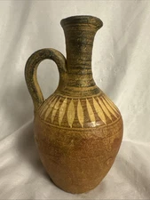 8"  Primitive Looking Etched Clay Pottery Jug Pitcher Vase