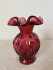 Fenton Cranberry Vase with A Ruffled Top. Small Size.