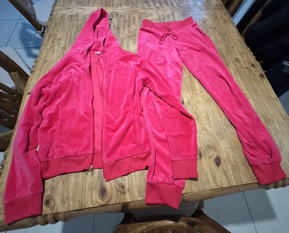 Juicy Couture Y2K 复古风格上衣 M 裤 XS 热粉色小号丝绒运动服 — 第 2/4 张图片
