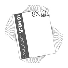 Mat Board Center, Pack of 10 8x10 White Uncut Mat Boards, AcidFree Backing Ma...
