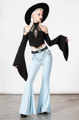 Killstar Moondance Schlaghose/Glockenhose Hose Damen Blau Goth Alternative