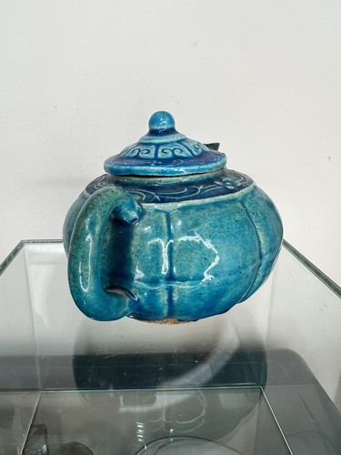 Antique Chinese Shiwan Pottery Tea Pot - Blue Glazed - Picture 6 of 15