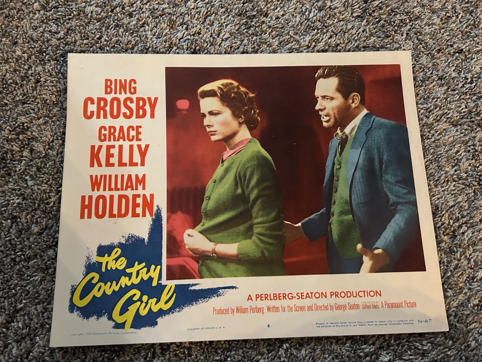 Vintage Movie Lobby Card "The Country Girl" 1954 Grace Kelly Bing Crosby