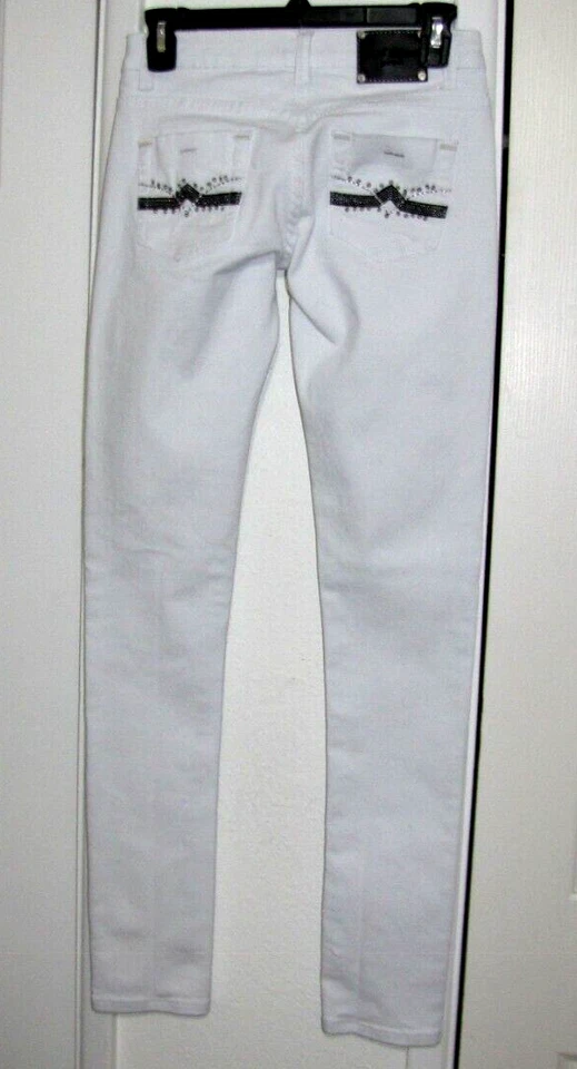 Vaqueros ajustados blancos elásticos denim embellecidos por "Red Rivet" para mujer Jr talla 1 Foto 3 de 4