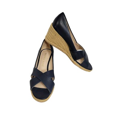 Jack Rogers Palmer Criss Cross Navy Blue Wedge Espadrille Sandals Size 