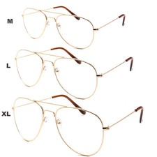 XL Classic Vintage Retro Aviator Clear Lens Gold Metal Frame Eyeglasses Glasses