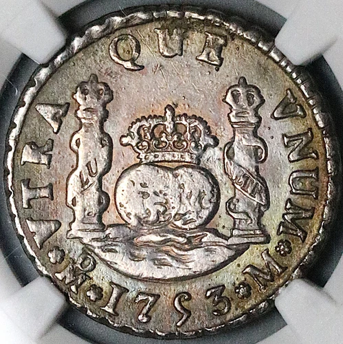1753-Mo NGC XF Mexico 2 Reales Pillars Ferdinand V Colonial Coin (25021601C)
