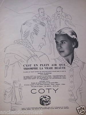 WERBUNG 1938 COTY PULVER IM FREIEN TRIUMPHIERT DIE WAHRE SCHÖNHEIT