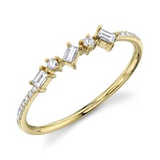14K Yellow Gold Baguette Diamond Band Ring Womens Minimalist Dainty Statement