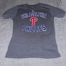 Majestic Boys L 14-16 Philadelphia Phillies Shirt Gray S/S Excellent