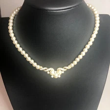 205 NAPIER faux pearl cluster  cz necklace 16" - 18" *Defect