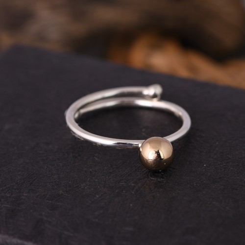 Handmade 925 Silver Gold Plated Round Balls Adjustable Ring For Girl's Jewelry - Picture 5 of 6
