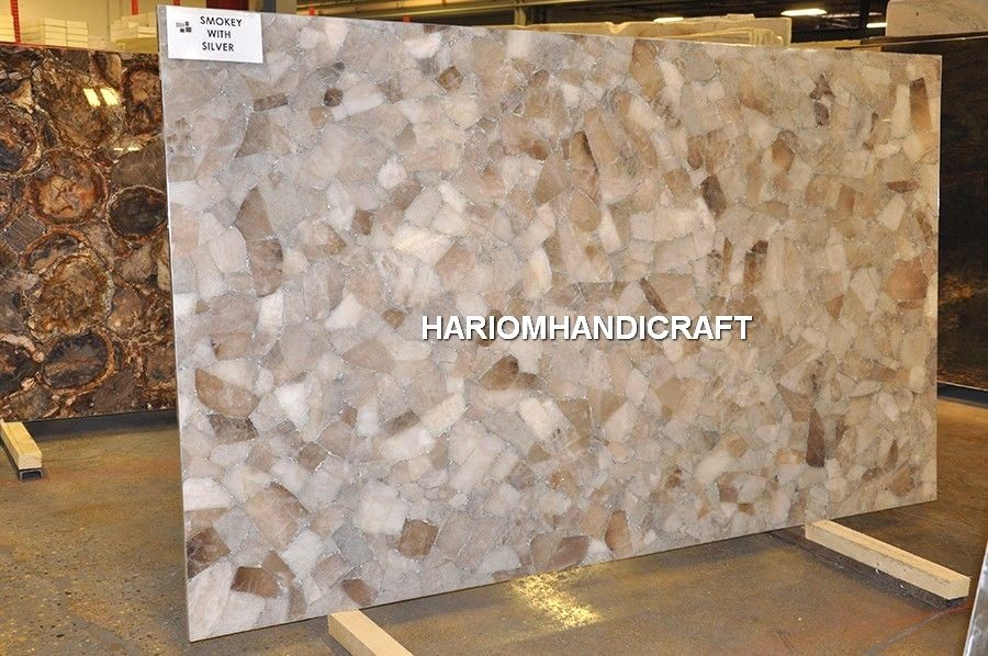 Smoky Quartz With Silver Agate Inlay Slab Marvelous Handicraft