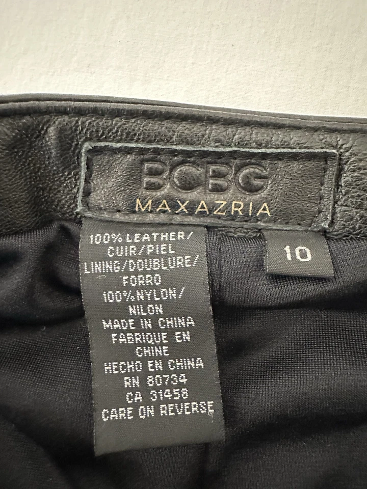 Max Azria Womens Size 10 Pant Black Leather Straight Leg Raw Hem 31x31 - Image 3 of 4