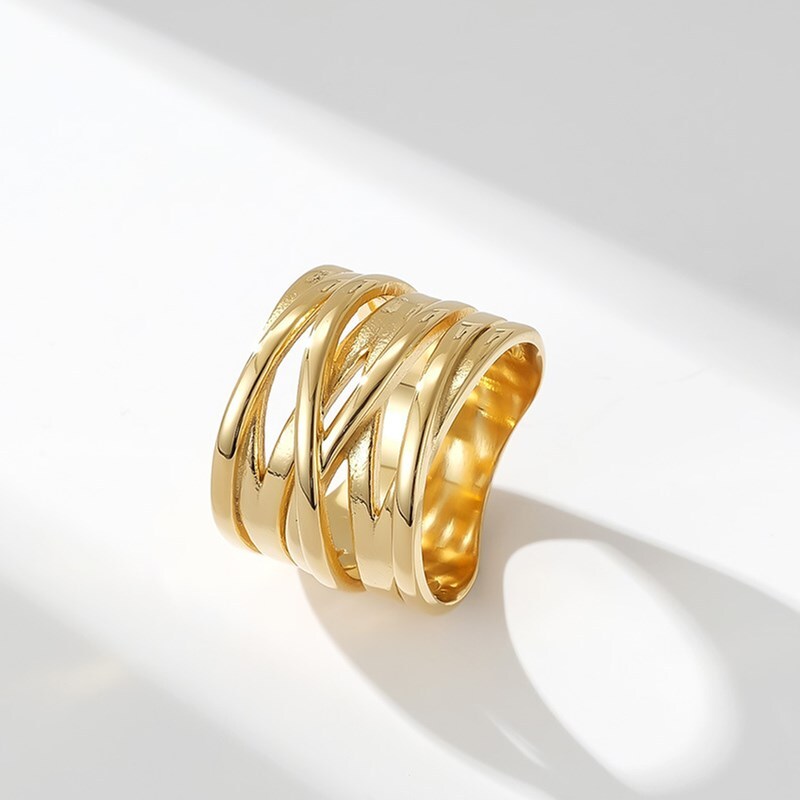 Anillo de acero inoxidable de 15 mm de oro plateado oro rosa de boda fiesta para mujer talla 6-10