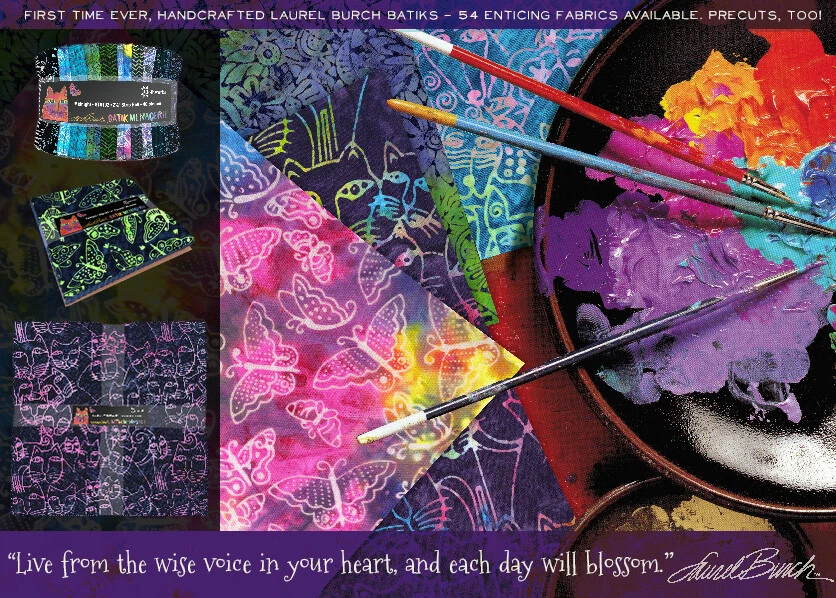 Laurel Burch Batik Menagerie Hearts Multi Bright Black Fabric By FQ - 1/4 YD - Image 3 of 4