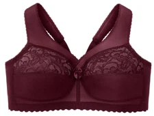 Glamorise Brand! MAGIC LIFT Lace-Cup Burgundy Bra 44D PAMPERS~SHOULDERS! NEW