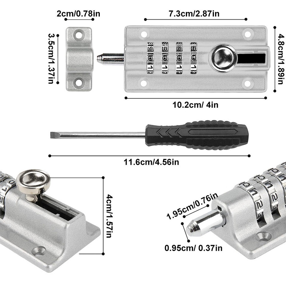 Combination Bolt Lock 4 Digit Pin Code Door Combination Slide Latch