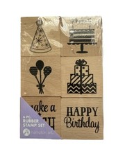 Hampton Art Happy Birthday 6Pc Set of Wooden Rubber Stamp