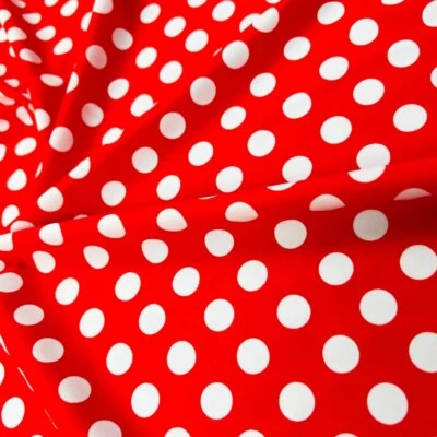 4way Stretch FabricWhite Polka Dots Red background Spandex by Yard for Swimwear