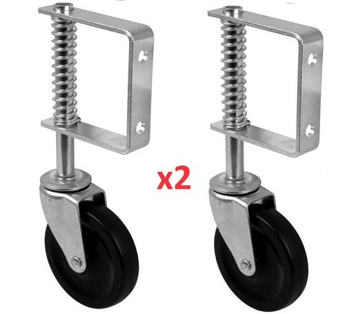 HEAVY DUTY Spring Loaded Gate Castor 125mm (5") hard black rubber wheel driveway - Picture 6 of 8