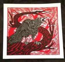 Dennis Mcnett Signed Crow in Tree Silkscreen Print Limited Edition 34/45 Wolfbat
