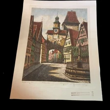 Ernst Geissendorfer Signed Rothenburg ob der Tauber Etching Silk Colored Art