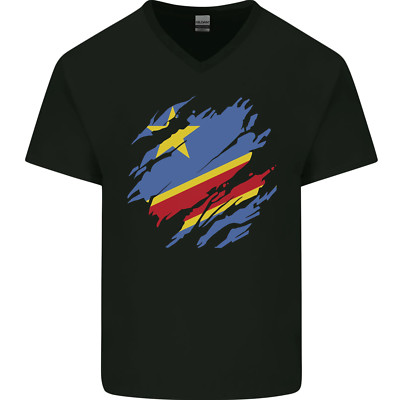 Zerrissen Dr Kongo Flagge Congolese Tag Fußball Herren V-Neck Baumwolle