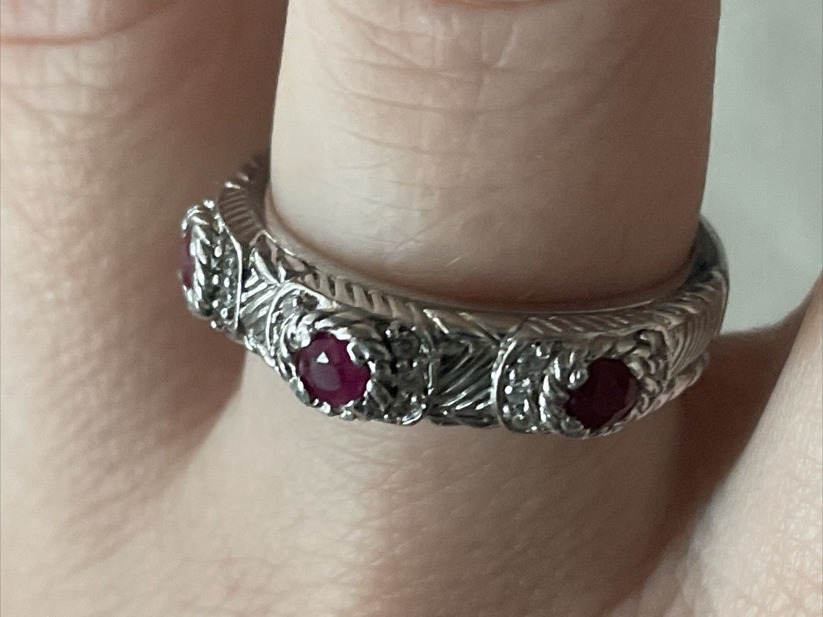 Judith Ripka Sterling Silver Stack Ring 3 Dark Re… - image 5