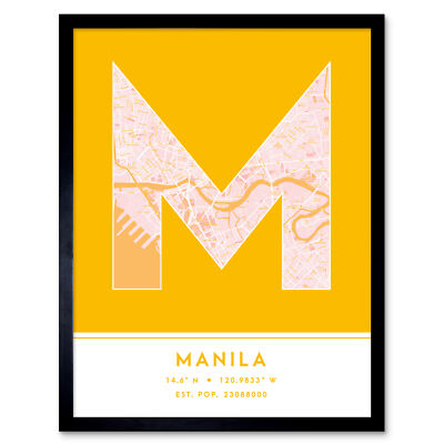 Manila Philippines City Map Typography Framed Wall Art Print 12x16 In
