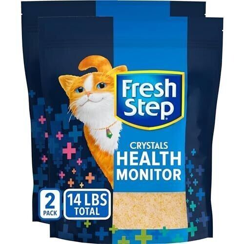 Fresh Step Crystals Health Monitoring Cat Litter, Unscented, 14 lbs total 2 BAGS - Afbeelding 1 van 11